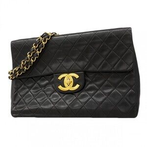 Chanel Shoulder Bag, Large Matelassé, Double Chain, Lambskin, Black, Women's,...